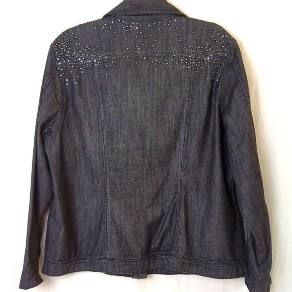 Chico's Black Denim Jacket with Rhinestones and Studs Size 3 - Picture 6 of 8